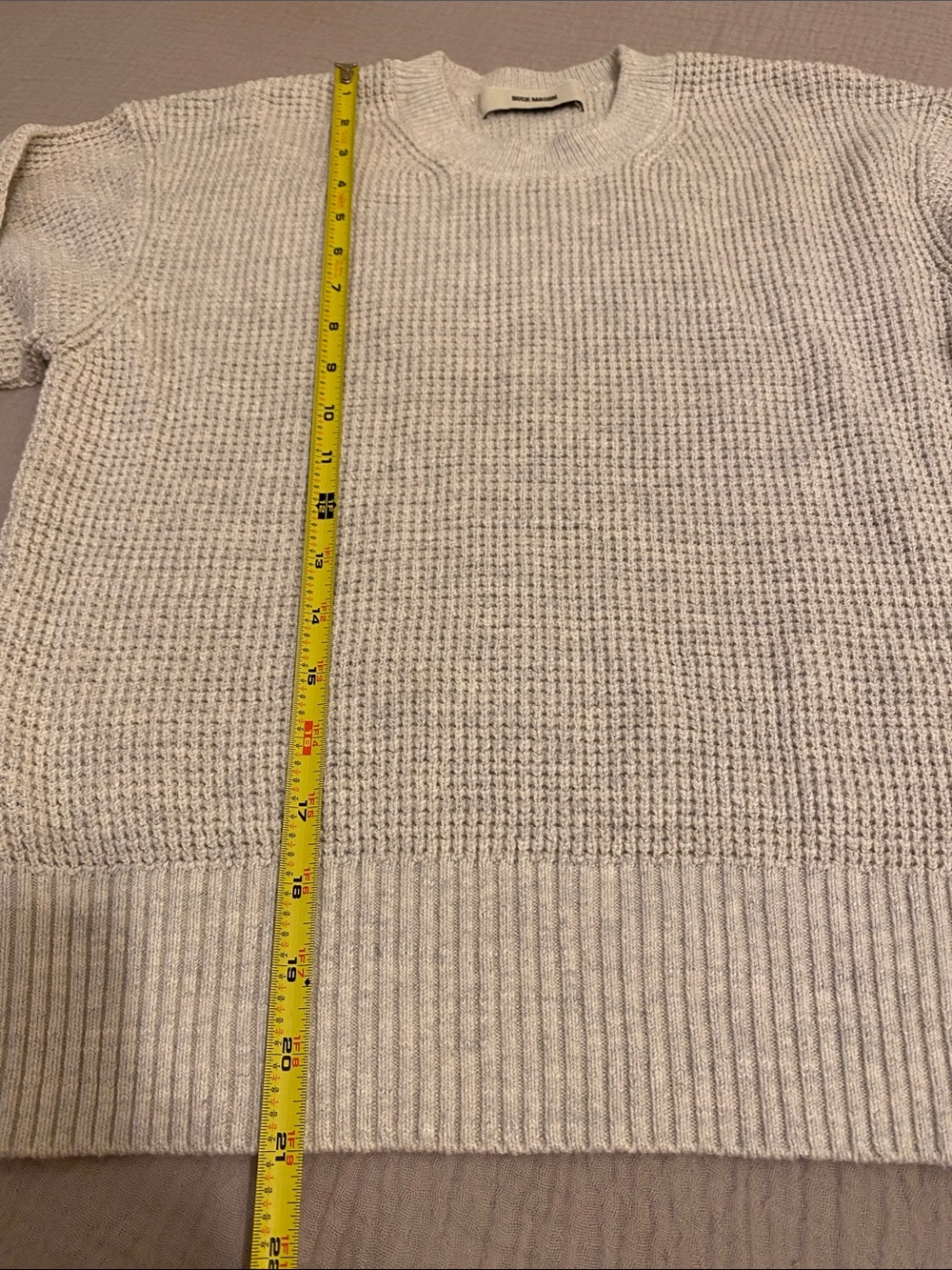 Buck Mason Cotton Cropped Waffle Knit Crewneck Sweater - Cream. Size XS - Picture 9 of 11
